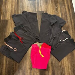 Figs Scrubs Set in Gray and Pink
